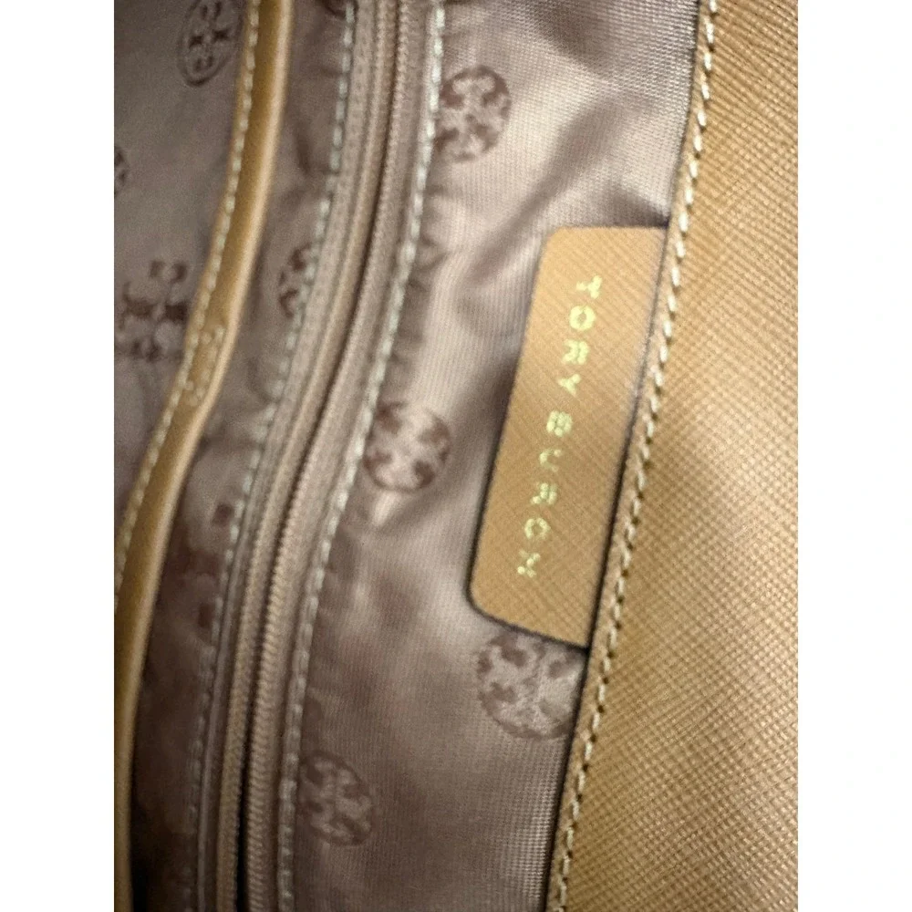Tory Burch Emerson Tan Saffiano Leather Triple Compartment Tote Bag Large